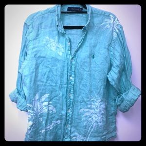 Polo Men’s Button Down XL Green w/ White Palm Tree